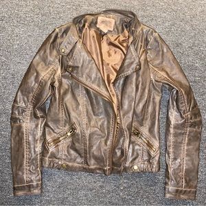 Brown Zipper Collared Leather Jacket